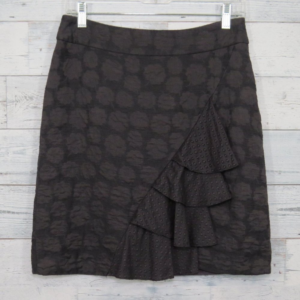 Anthropologie Odille Floral Pencil Skirt Polka Dot Ruffle Women's 2
